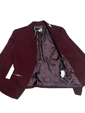 Another Story Burgundy Blazer Jacket Zipper Pockets Women's Size S NWT